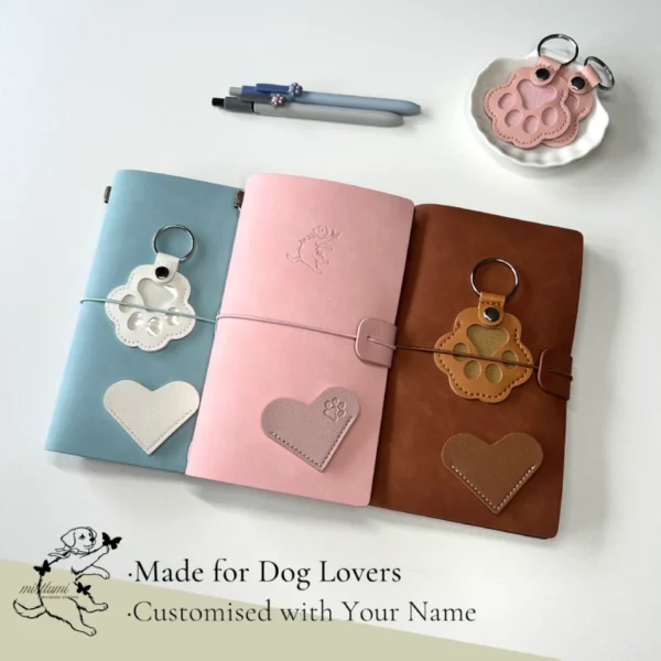 Personalised leather journal with puppy embossing, custom name gift for dog lovers